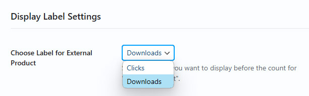 **Choose Label for External Product:** Select the label you want to display before the number of clicks on external products/links. (Located in `assets/images/screenshot-2.jpg`)