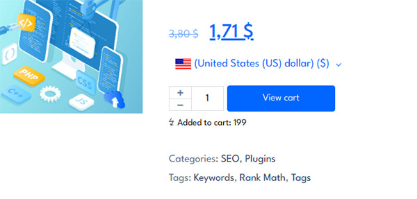 **Click count display on product page (Simple product):** Example of how the click count appears on the detail page of a simple product with a custom label. (Located in `assets/images/screenshot-4.jpg`)