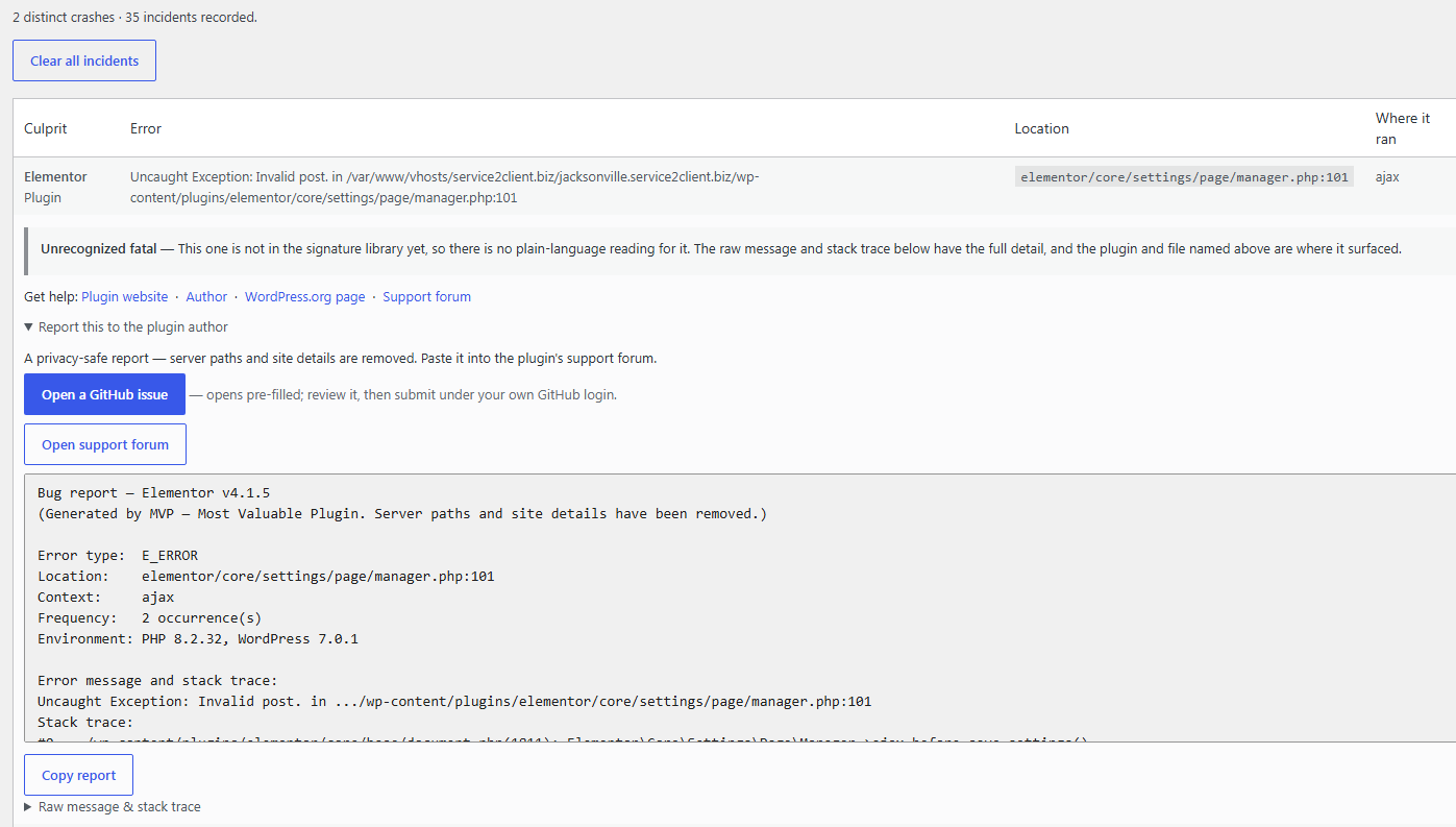 Connects the Admin to the plugin authors Github page.