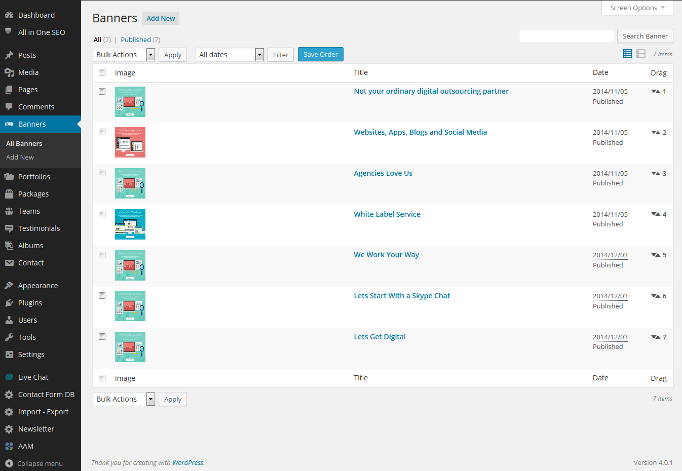 Drag Column with save order button in post lists page.