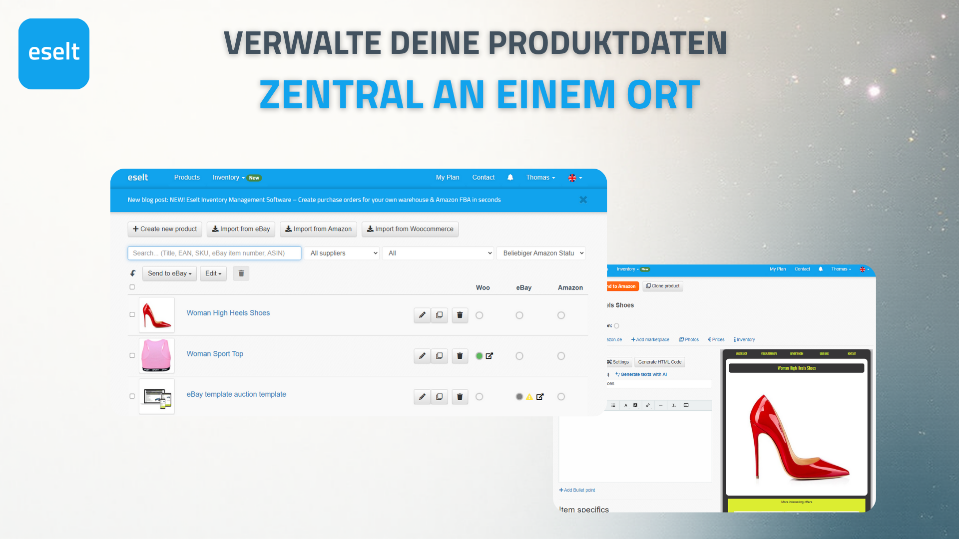 Create product listings instantly with AI.