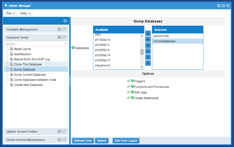 Enhanced SQL Portal->Function to Dump Database