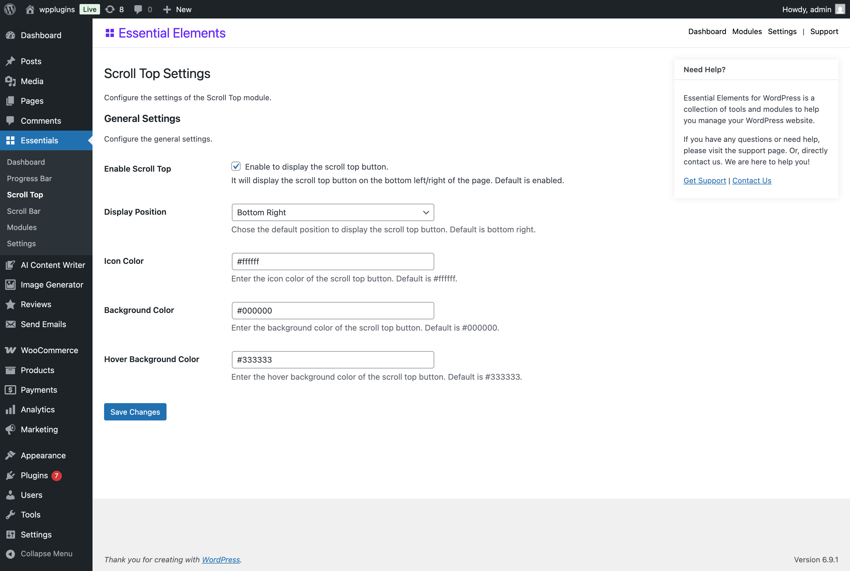 Scroll to Top Settings