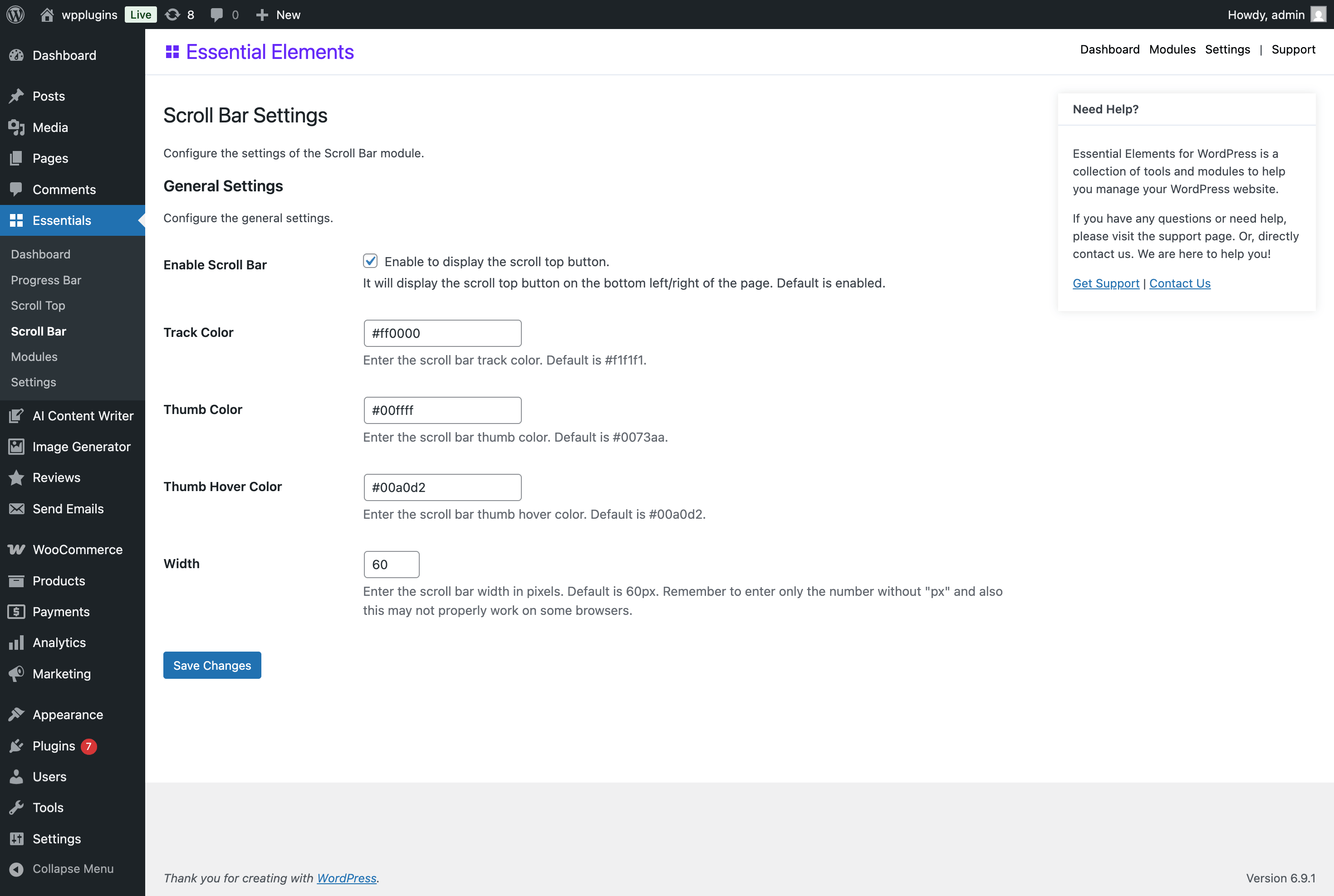 Custom Scroll Bar Settings