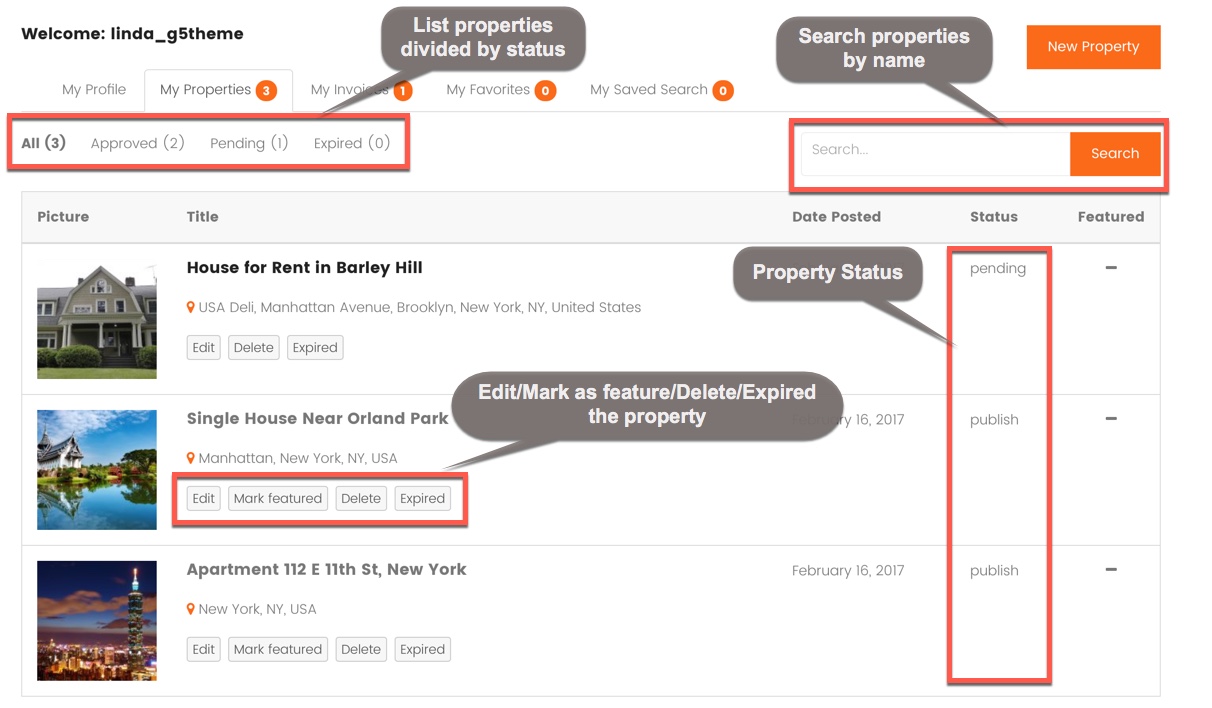 Add New Property screen shot on backend