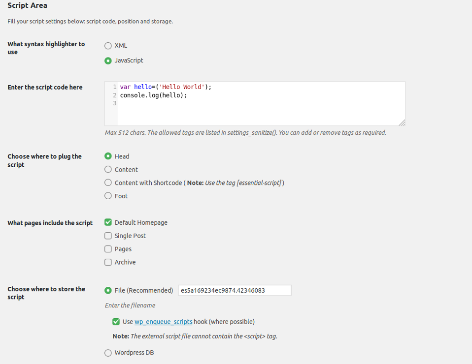 Essential Script does use of wp_enqueue_scripts