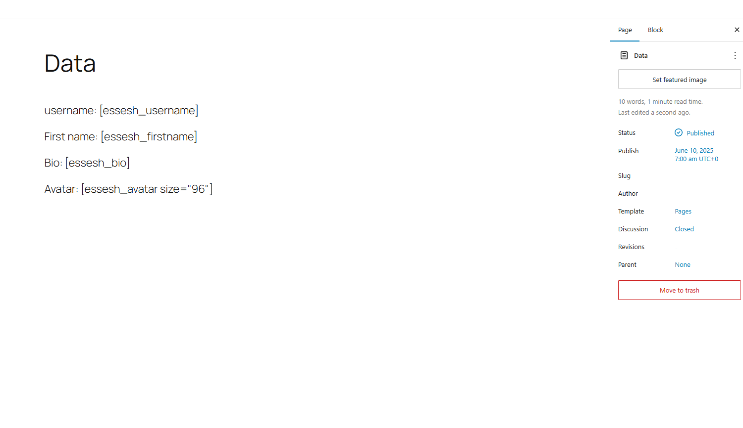 **Shortcodes in Action Backend** - Examples of shortcodes displayed on the backend