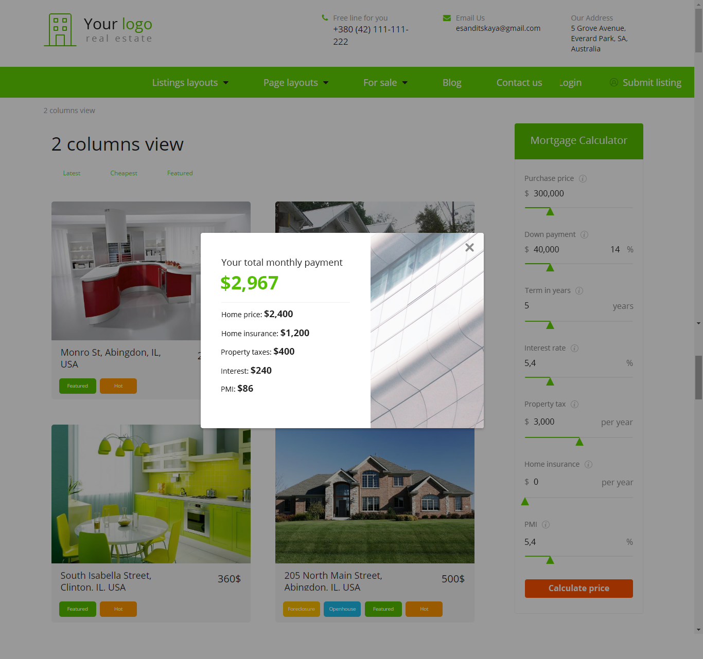 Front-end - Results popup with text and image