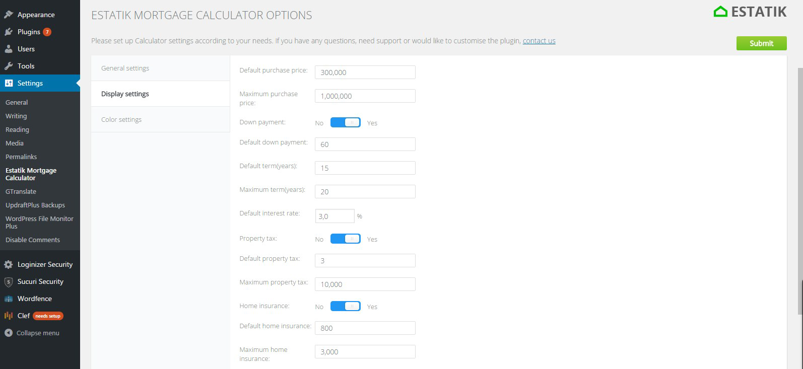 Admin area - Settings
