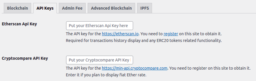 The Blockchain settings