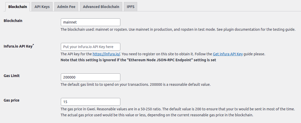 The API Keys settings