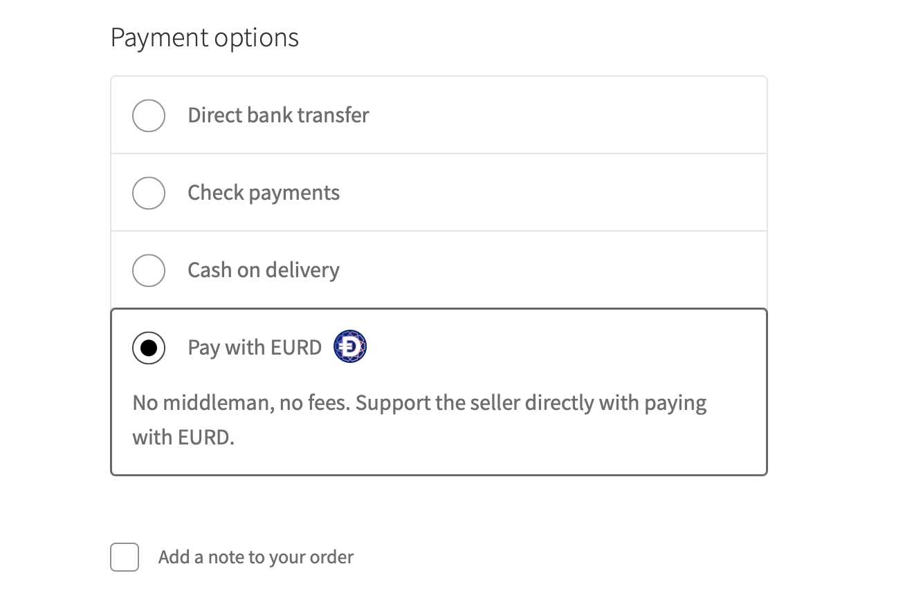 Payment method "Pay with EURD" on order page
