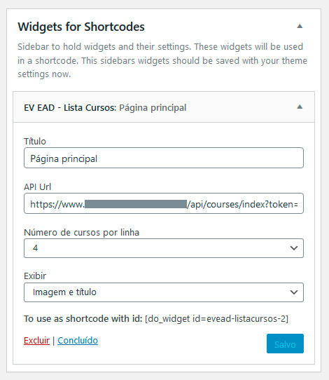 Configurações da listagem do curso