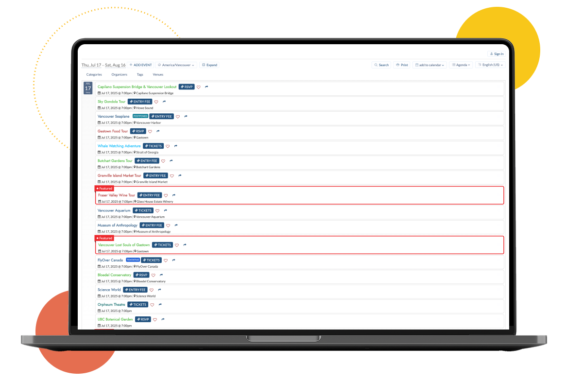 Event Page Layout – Beautiful individual event pages with full event details.