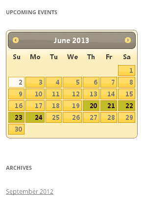 The calendar widget on the front end of the site