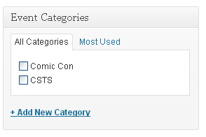 As of version 2.2, you can add categories just like you would with a normal WordPress post