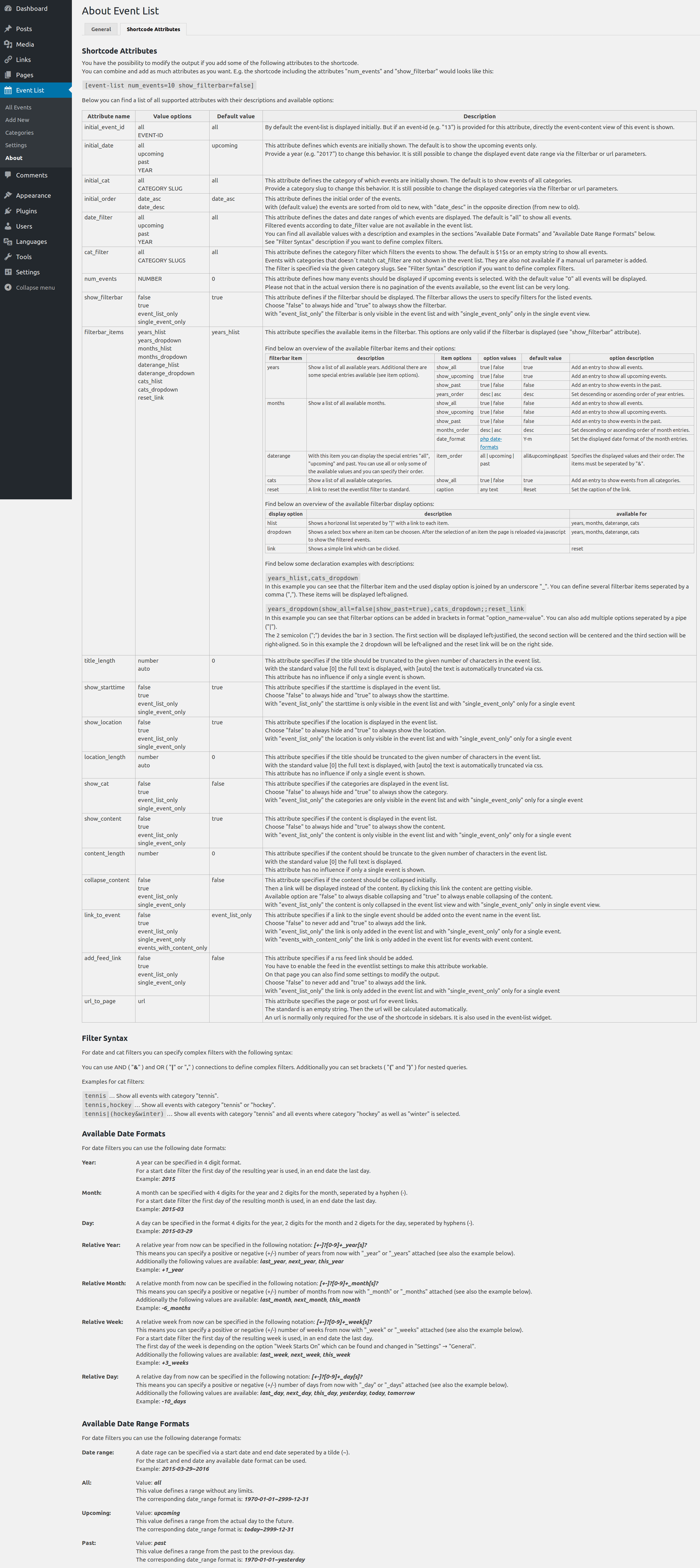 Admin page: New/edit event form
