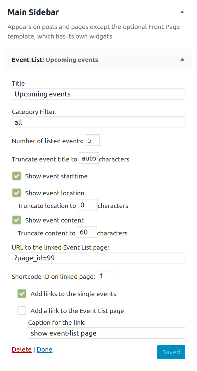 Admin page: Event-List Categories