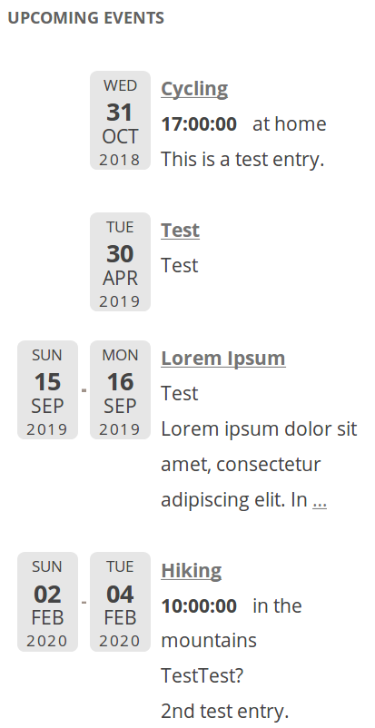 Admin page: Event-List Settings (frontend tab)