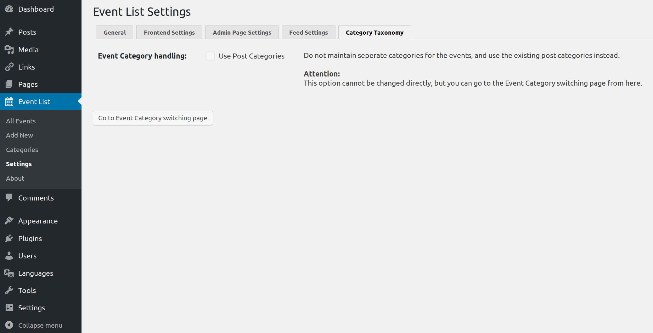 Example page with [event-list] shortcode
