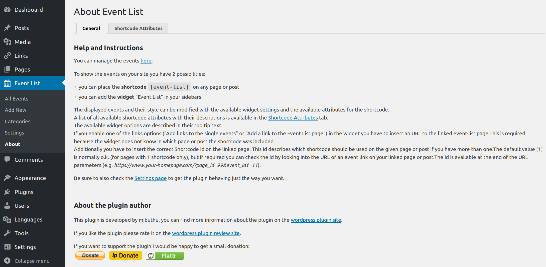 Example Event-List widget on frontpage