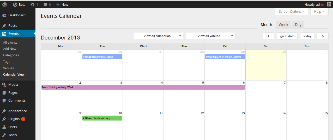 Calendar View screen