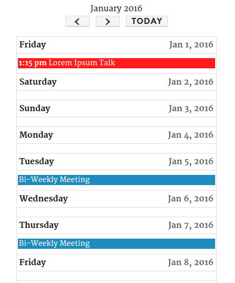 Calendar shortcode when viewed on a mobile device (using TwentyFourteen)