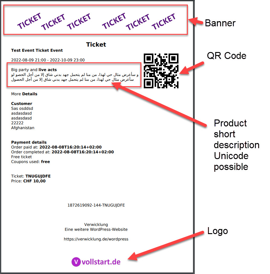**Ticket Details Desktop** You can define what will be shown on the ticket.