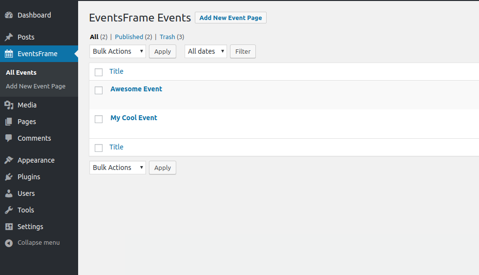 **Custom Post Type Event** - You can add your events to WordPress as a page.