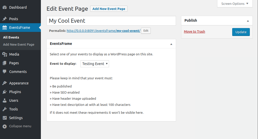 **Select Your Event From Dropdown** - Pick from your published events.