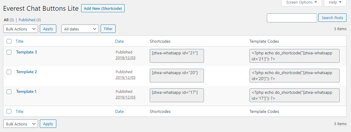 Backend Display shortcodes