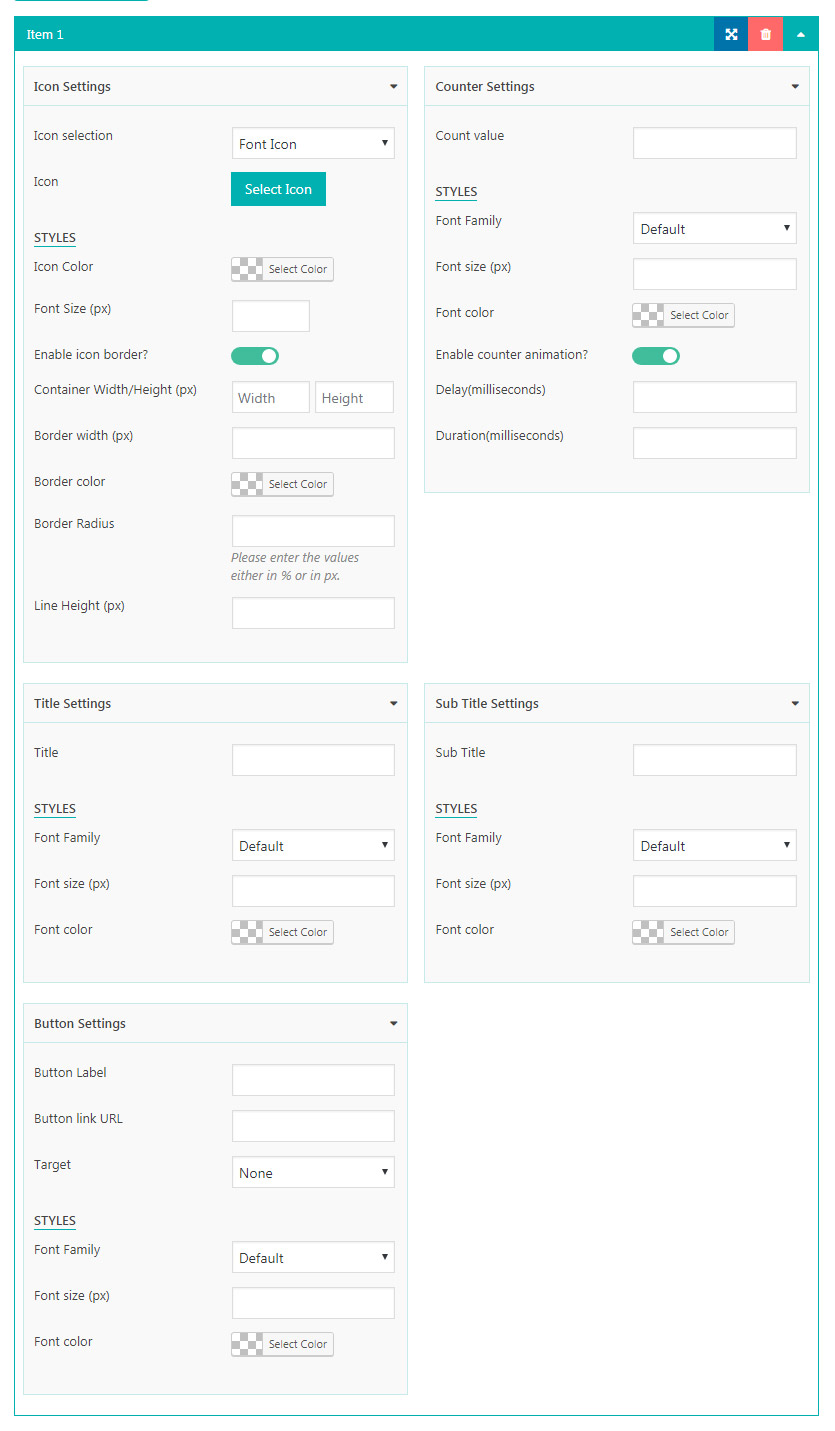 Backend- Item settings