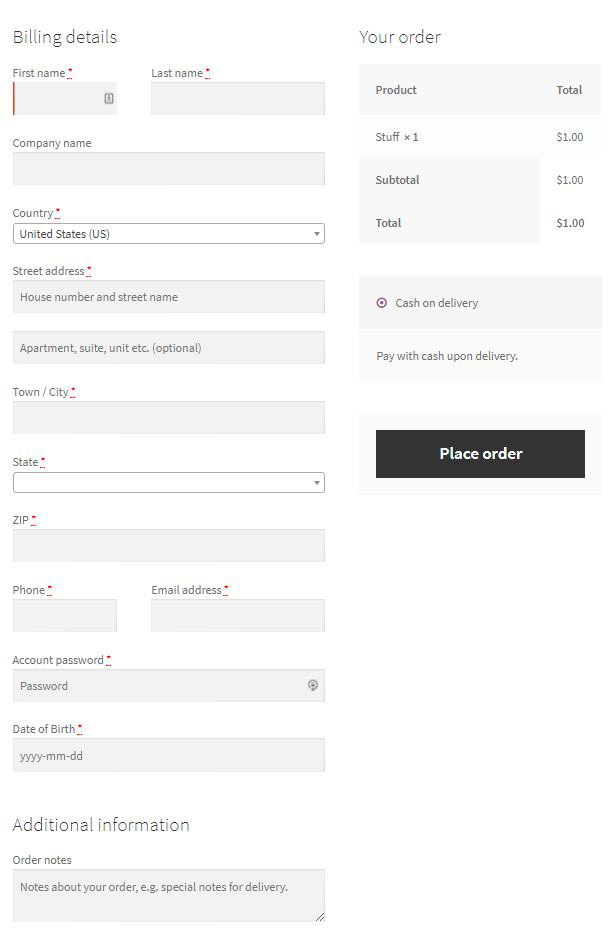 Checkout Page