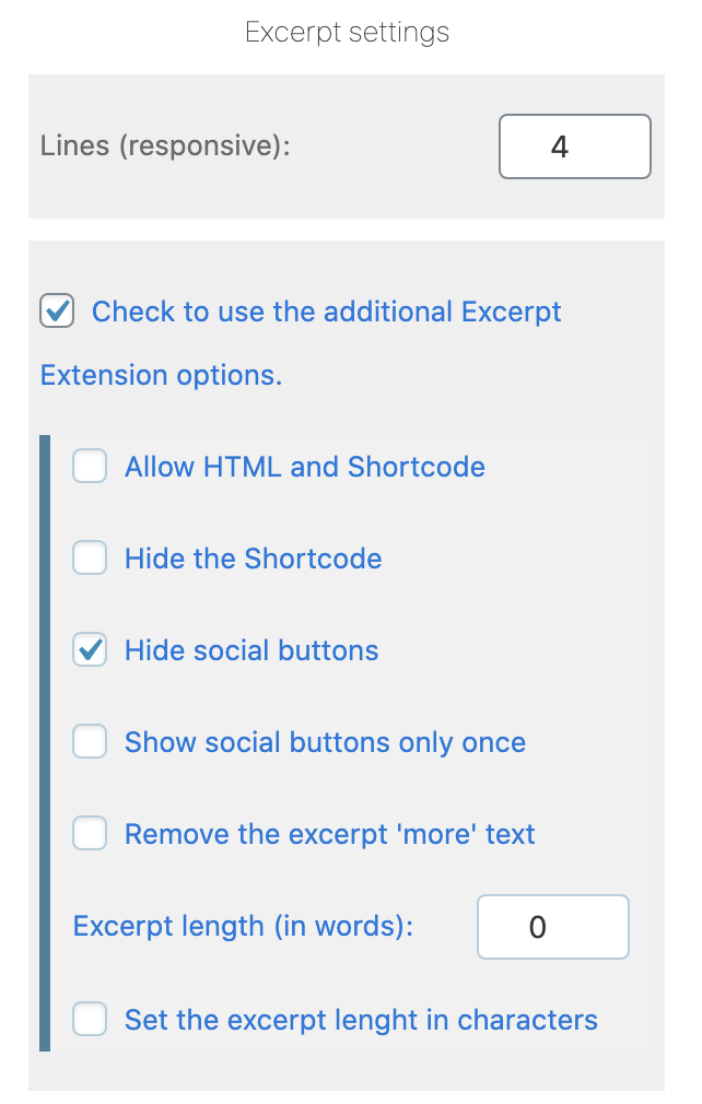Adds more options for the excerpt output.