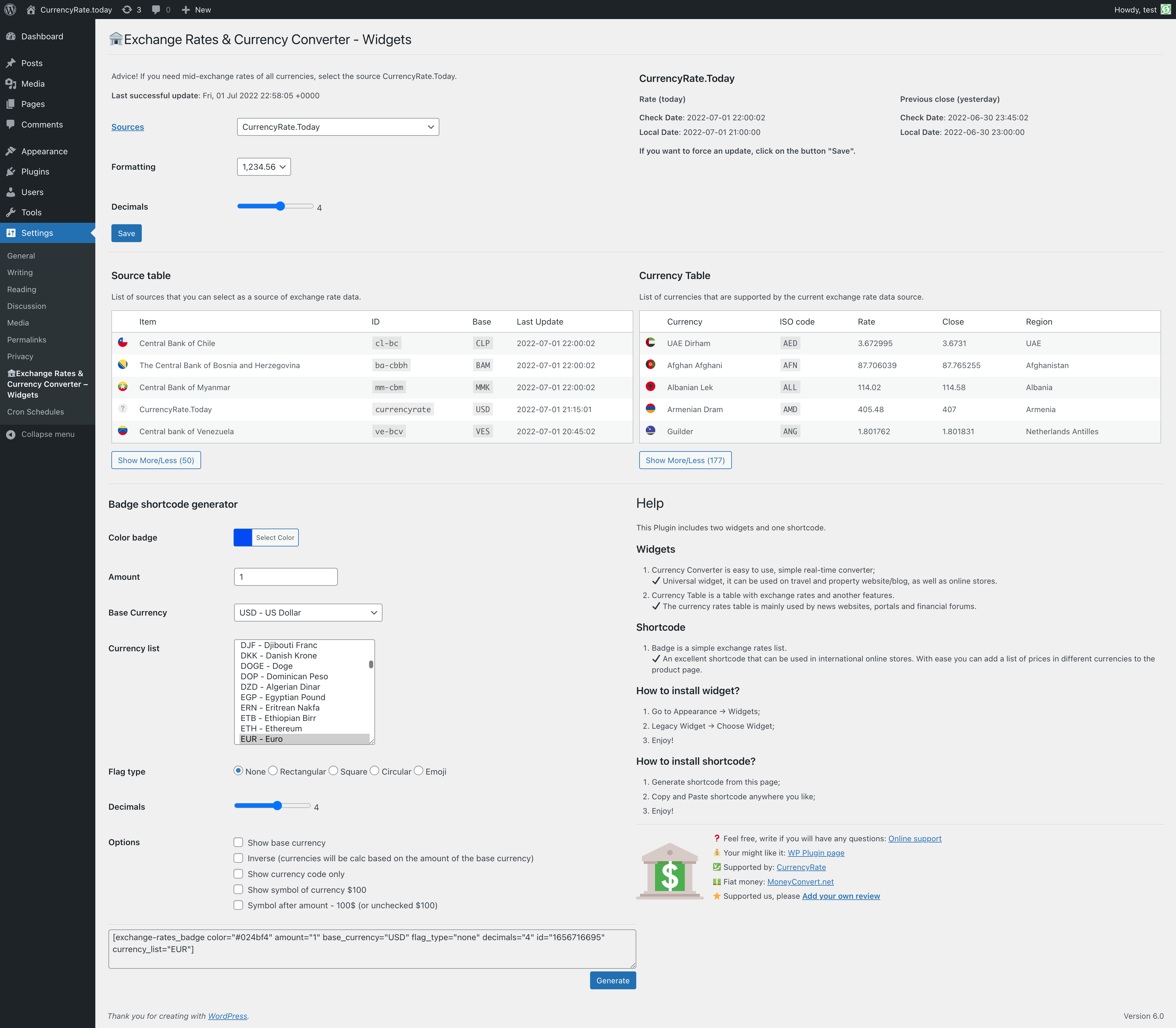 screenshot-4.png - Currency Table Widget (Exchange Rates) with emoji icons, country