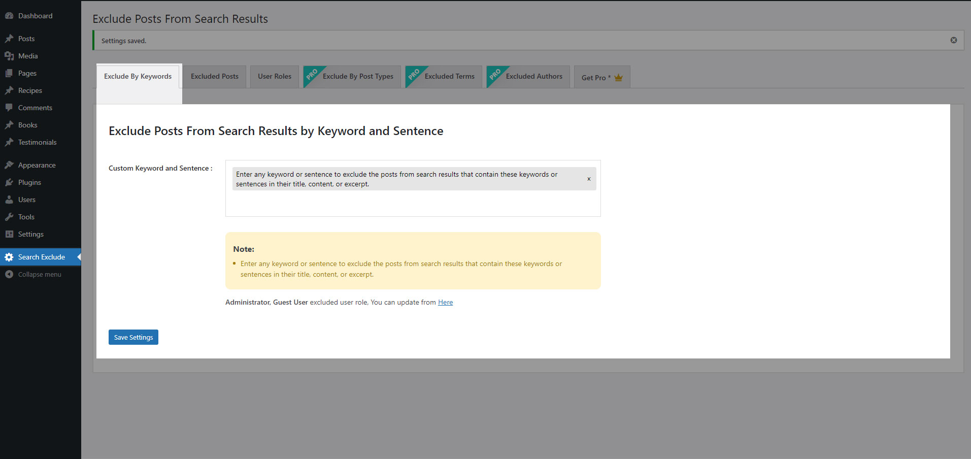 Search Exclude Keywords
