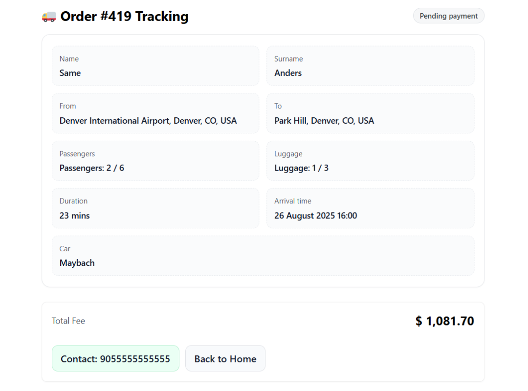 Order tracking page
