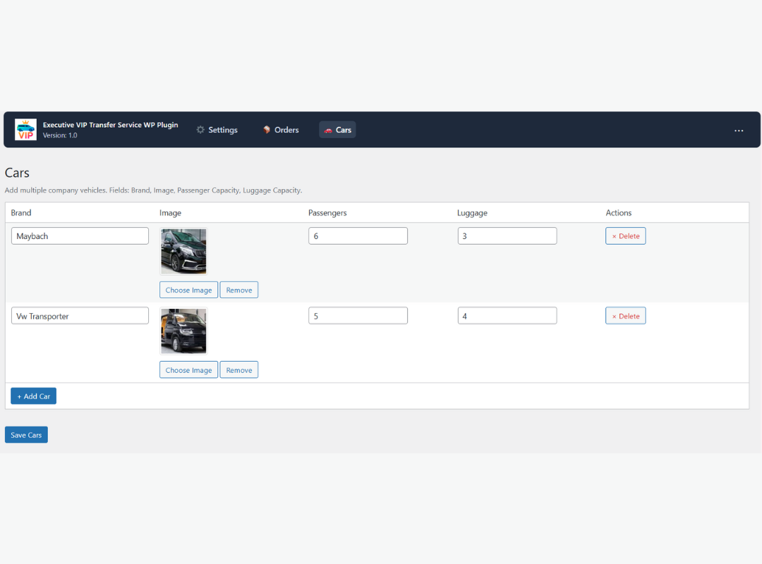 Admin vehicle management