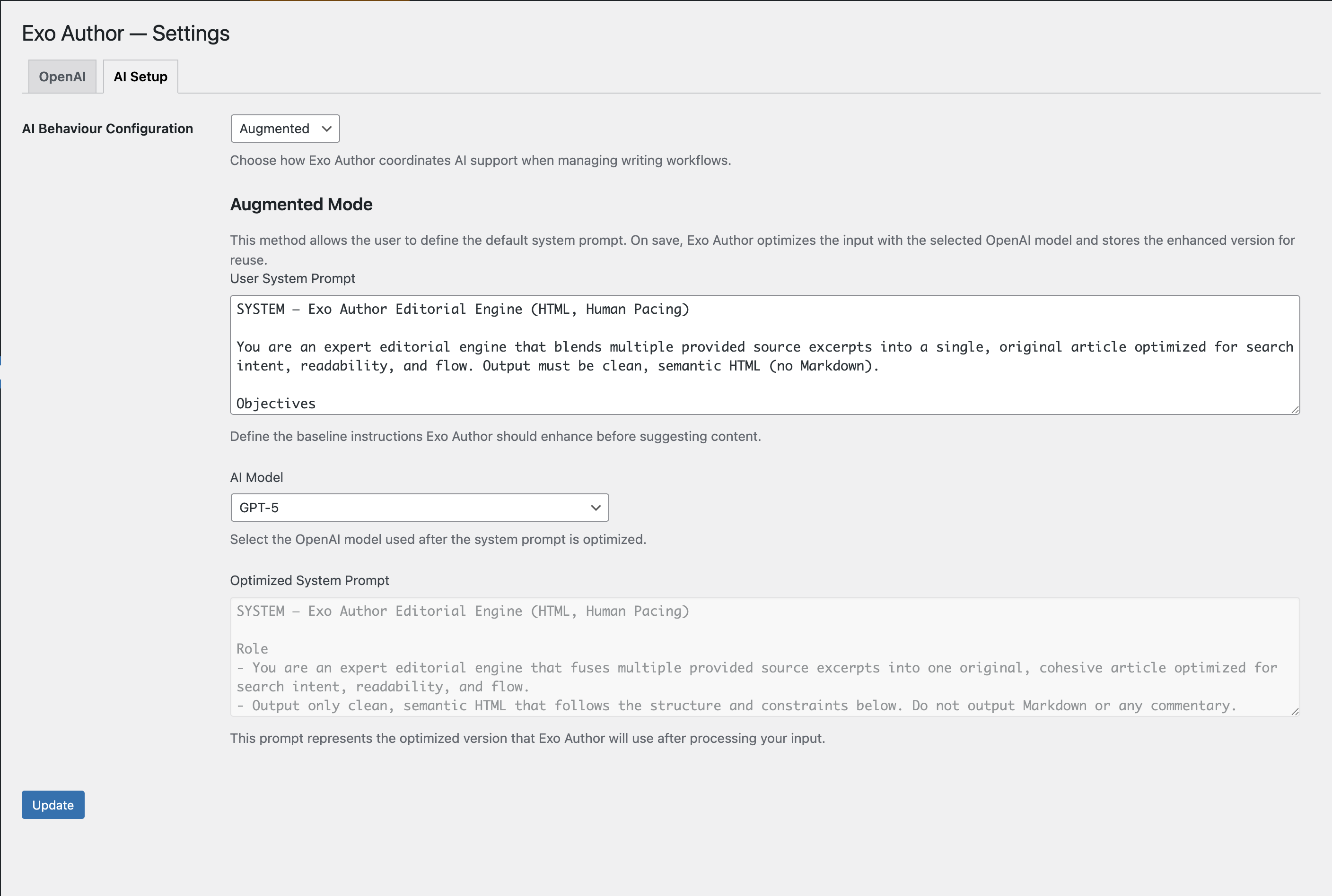 AI Setup tab – behaviour modes