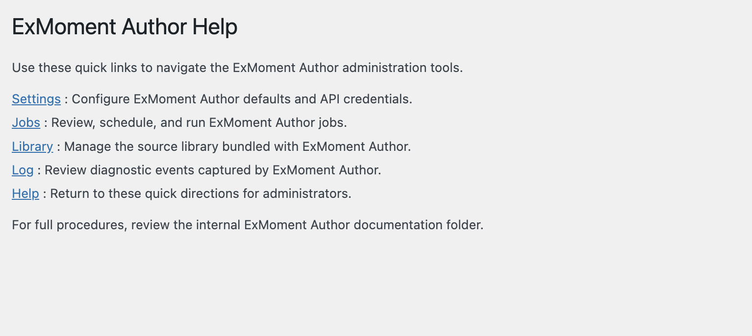 ExMoment Help? - Internal links