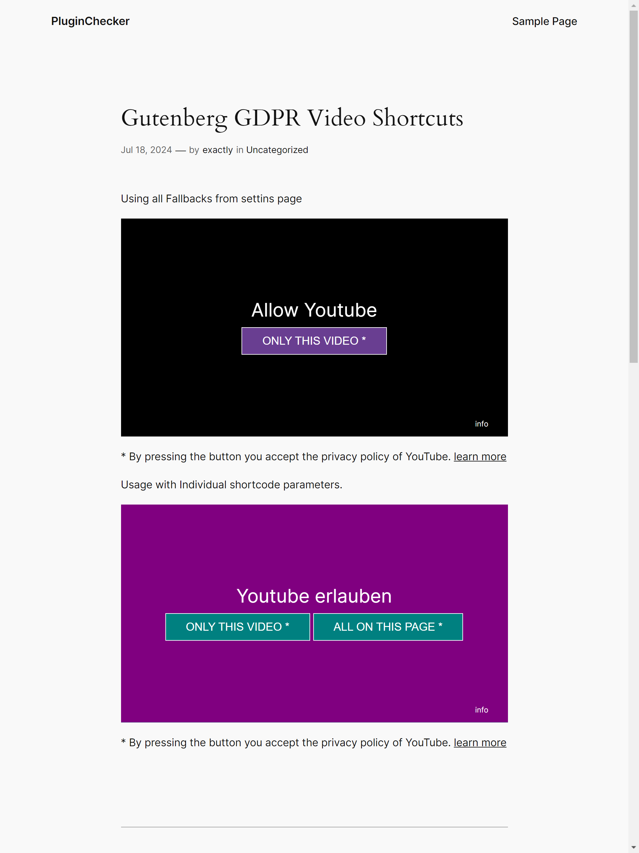 Flexibility: GDPR Video Wrap with Fallback from settings-page on top of GDPR Video Wrap with individual parameters.