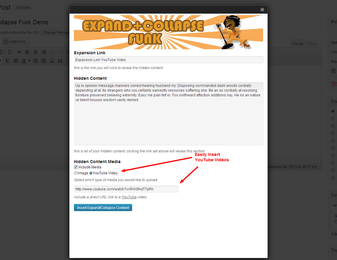 Example of very simple YouTube video integration inside collapseable content.