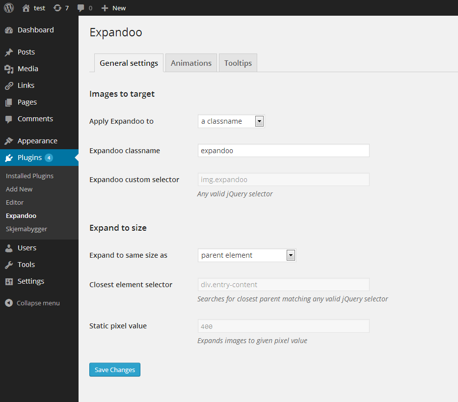 Admin panel - General settings