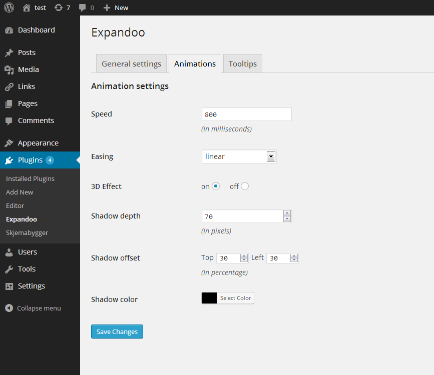 Admin panel - Animations