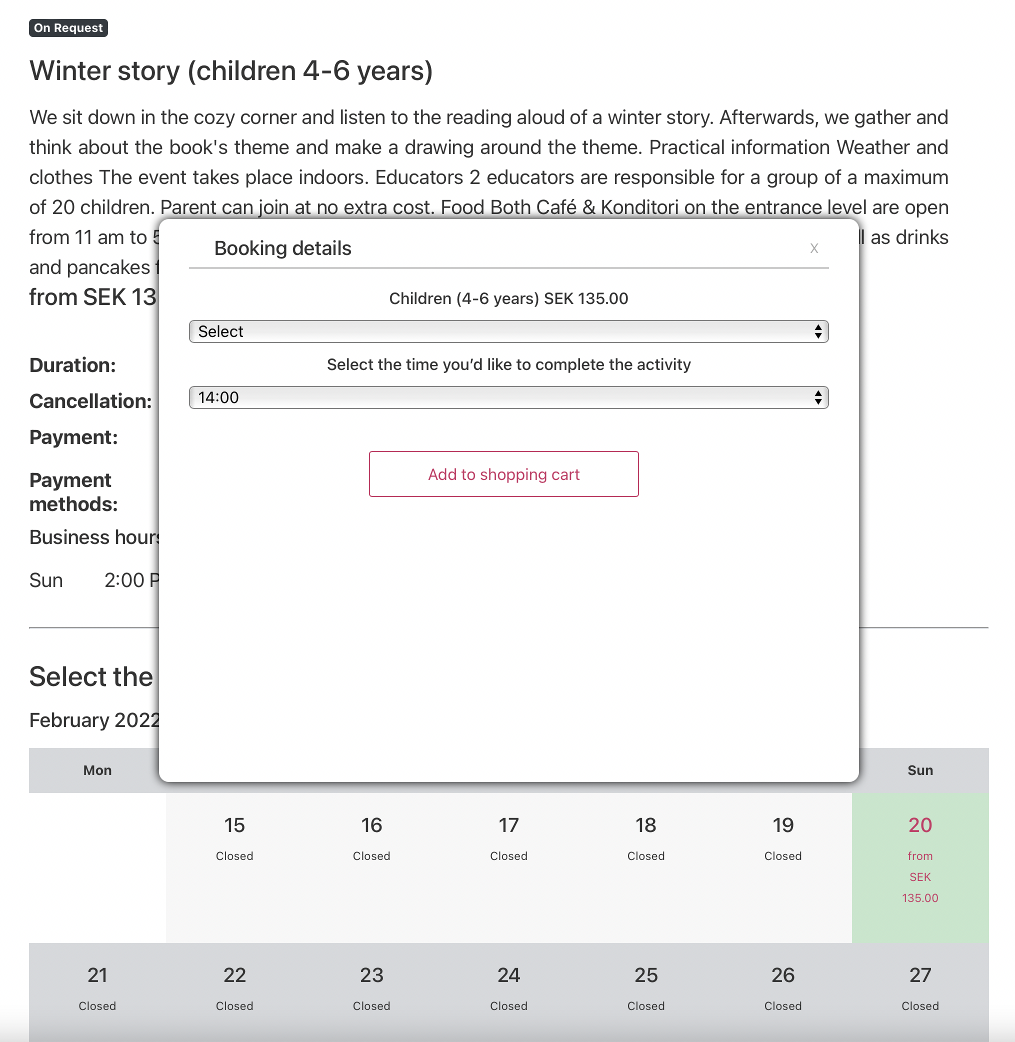 The availability calendar and booking window