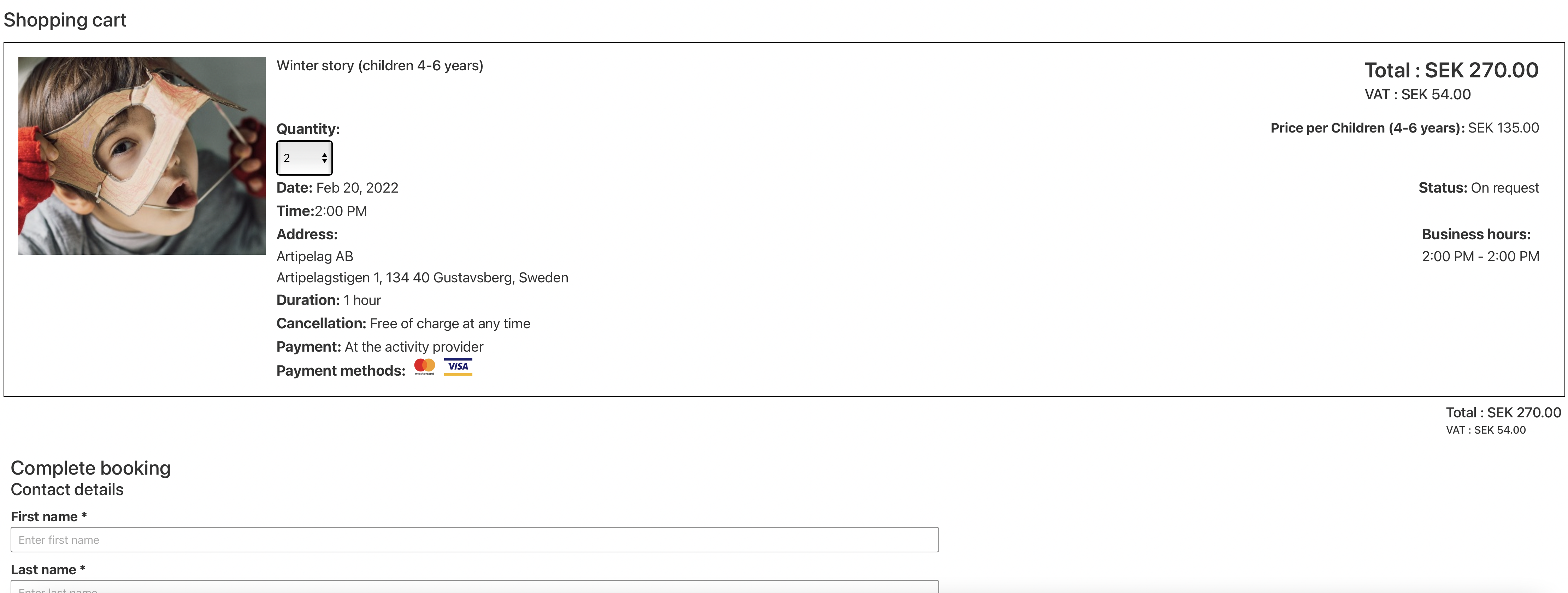 The persistent shopping cart with a validity of 30 days