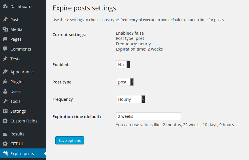 Plugin settings interface