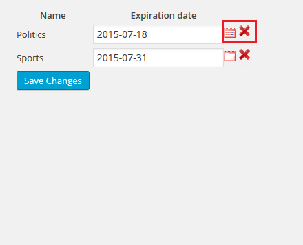 General view with the two available icons (Assign expiration date - Delete expiration date)