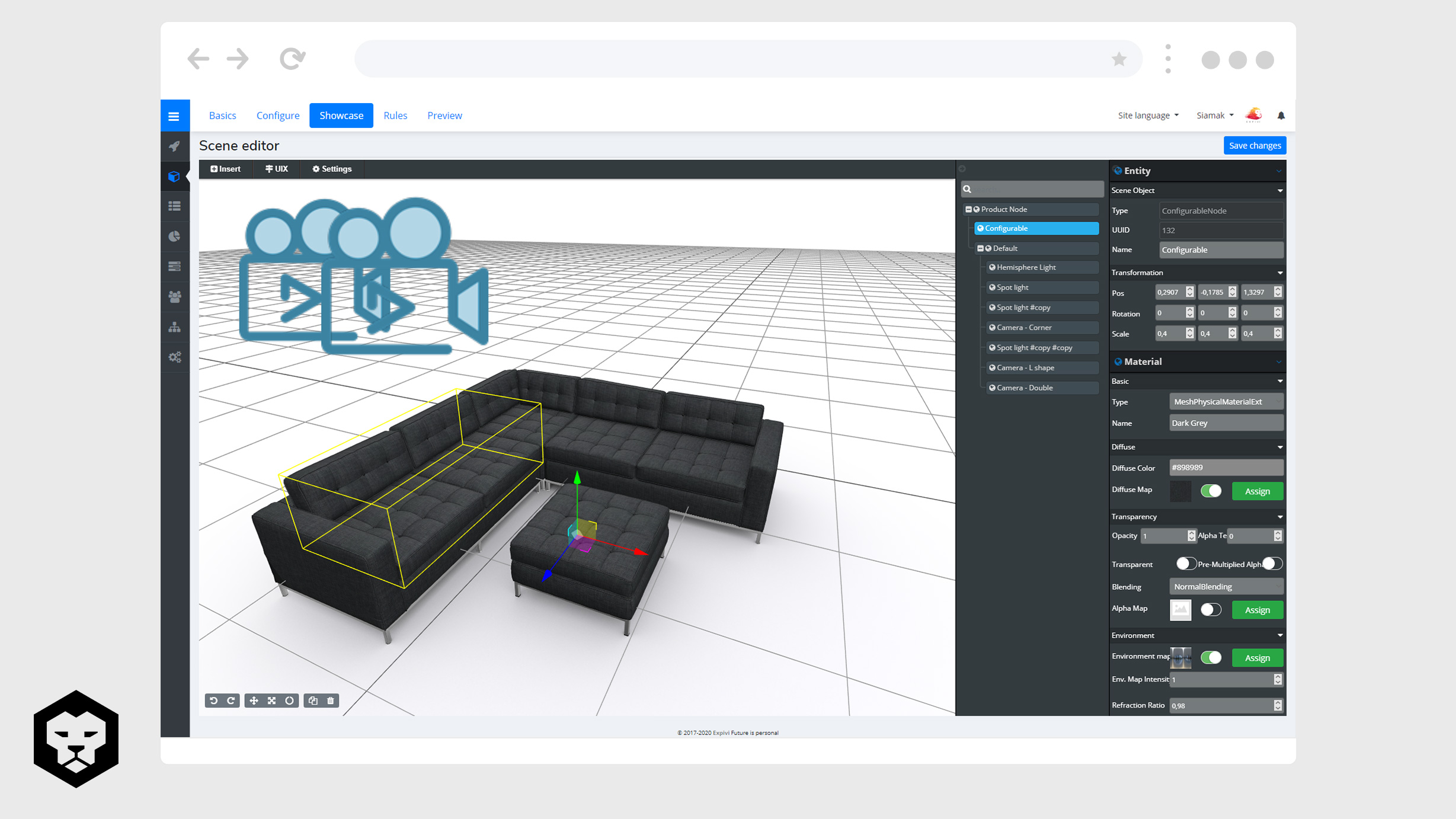The backend of Expivi is easy to use. No code is needed. You create the setups with the advanced drag & drop system