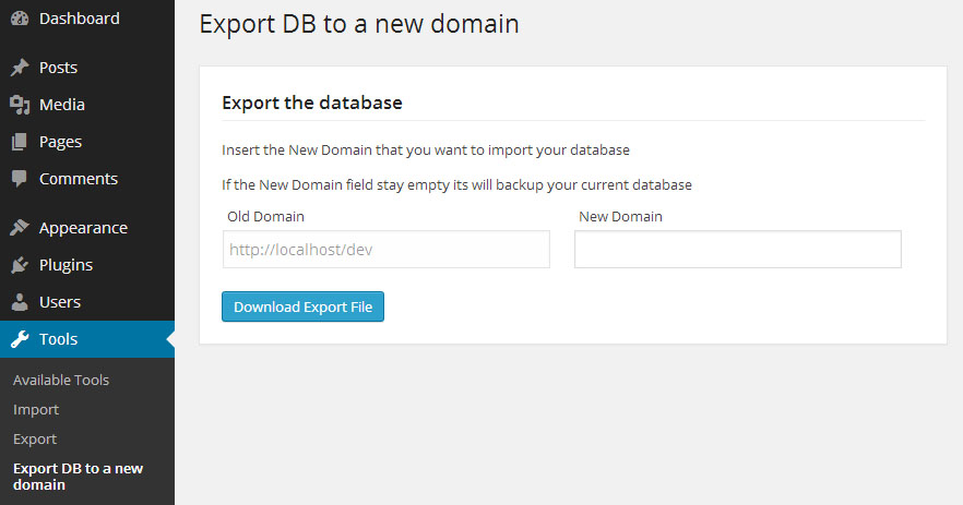 Export database to a new domain name